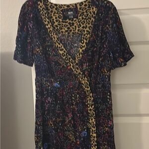 Maeve by Anthropologie black motif midi wrap dress SZ 12 button detail side zip